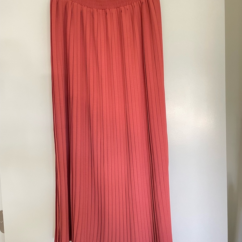 Rachel Coral-Pink Pleated Midi Skirt